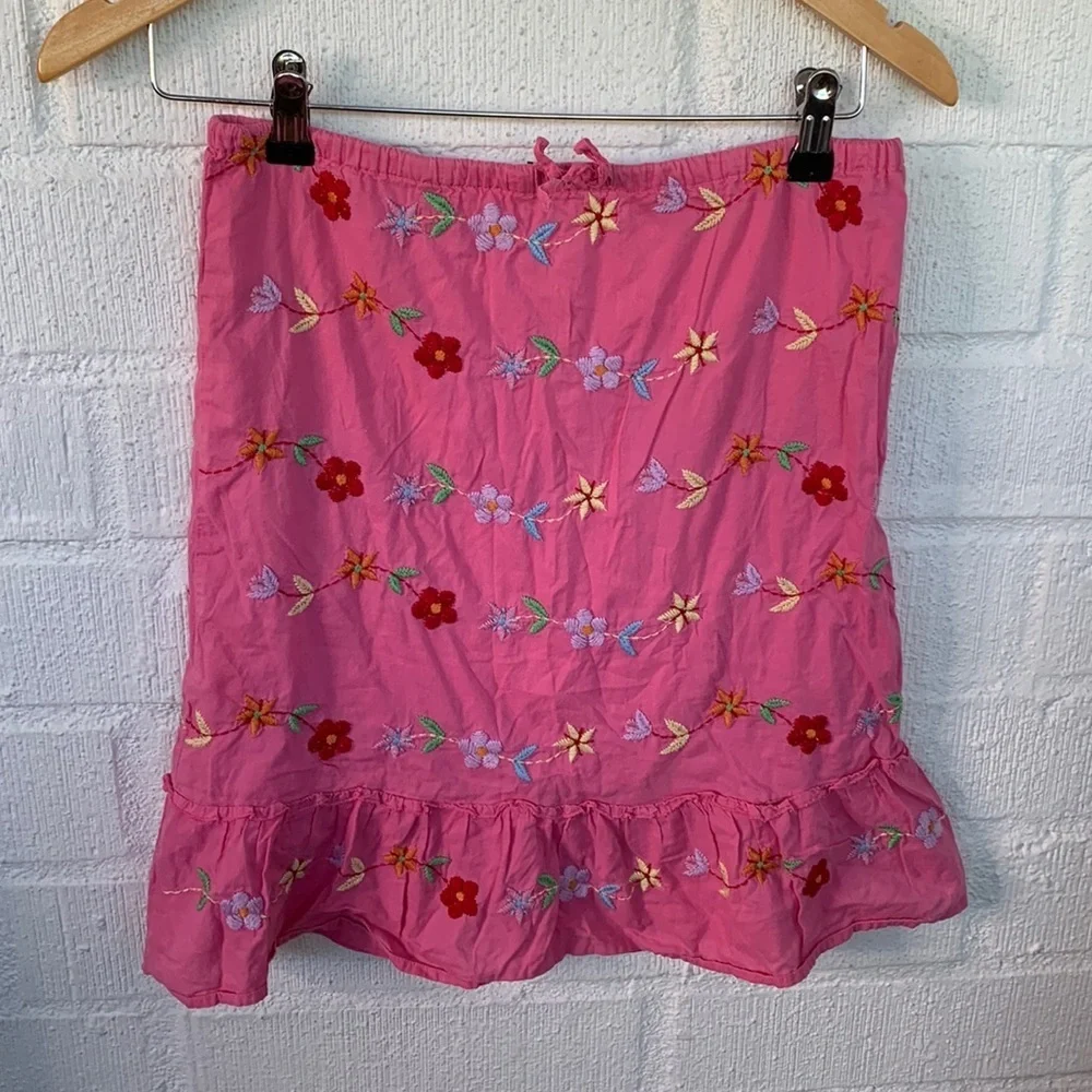Mini Boden Embroidered Pink Floral Drawstring Skirt size 9/10